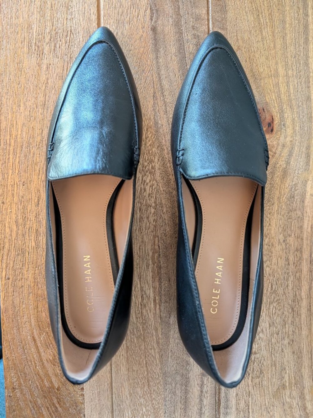 Classic Cole Haan Beatrice Black Leather Pointed Toe Loafers, Sz 8 NWOB